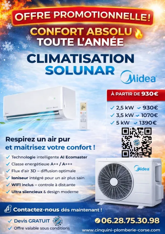 Profitez de notre offre promotionnelle sur la gamme Midea Solunar, Biguglia, CINQUINI & CO
